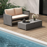 Tangkula Outdoor Rattan Daybed, Wicker Loveseat & 31 Gallon Storage Ottoman w/Soft Cushions