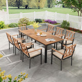 Tangkula 9 Piece Outdoor Patio Dining Set, Rectangular Dining Table & Chairs Set for 8 w/Acacia Wood Tabletop