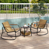 Tangkula 3 Piece Rocking Bistro Set Outdoor with Storage Basket