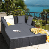 Tangkula Patio Rattan Daybed, Patiojoy Outdoor Sunbed with Spacious Seat (Grey)