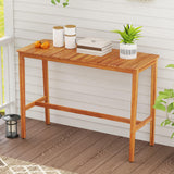 Tangkula Patio Bar Table with Slatted Tabletop and Footrest Crossbar