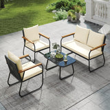 Tangkula Outdoor Conversation Set with Tempered Glass Coffee Table