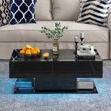 Tangkula LED Coffee Table with 2 Drawers, High Glossy Modern Center Table