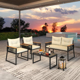 Tangkula Heavy Duty Outdoor Cushioned Conversation Set with Tempered Glass Coffee Table
