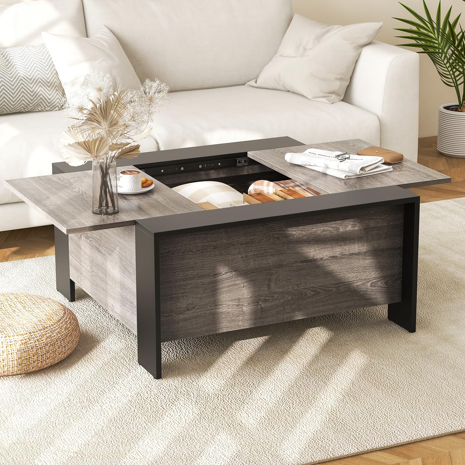  Square Farmhouse Coffee Table with Hidden Storage - Tangkula