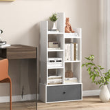 Tangkula Tree Shaped Bookcase with Drawer, Free Standing Bookshelf with 7 Open Storage Shelves