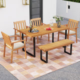 Tangkula Wooden Patio Chair Outdoor Dining Armchairs w/Soft Cushion & Breathable Backrest