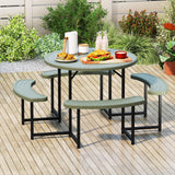 Tangkula 8 Person Picnic Table HDPE Outdoor Round Table and Bench Set