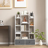 Tangkula Tree Shaped Bookcase with 2 Drawers, Free Standing Bookshelf with 12 Open Storage Shelves