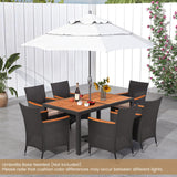 Tangkula 7 PCS Outdoor Dining Set, Patio Conversation Set with Acacia Wood Tabletop, Umbrella Hole, Removable Seat Cushions