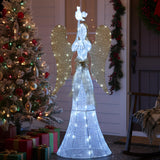 Tangkula 5.5 FT Christmas Lighted Angel 3D Pre-lit Halo Angel with Pigeon