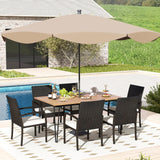 Tangkula 7 Pieces Patio Dining Set with Acacia Wood Dining Table, Rattan Armchairs, Soft Cushions