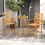 Tangkula 3 Piece Patio Bar Set, Teak Wood Bistro Furniture with Backrest, Armrests & Footrest