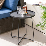 Tangkula Outdoor Side Table with Handle, 18" Round Small Coffee Accent Table for Indoor & Outdoor