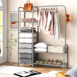 Tangkula Heavy Duty Clothes Rack with 6 Removable Drawers, 3-Tier Open Shelves & 2-Tier Metal Shoe Rack