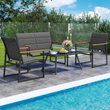 Tangkula Outdoor Metal Conversation Set with Padded Fabric Seat & Wood-Plastic Armrests