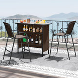 Tangkula 3 Piece Outdoor Bar Set Patio Bar Height Table & Armchairs with Footrest
