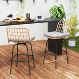 Tangkula Patio Swivel Barstools, Wicker Bar Height Chairs w/Soft Seat Cushions