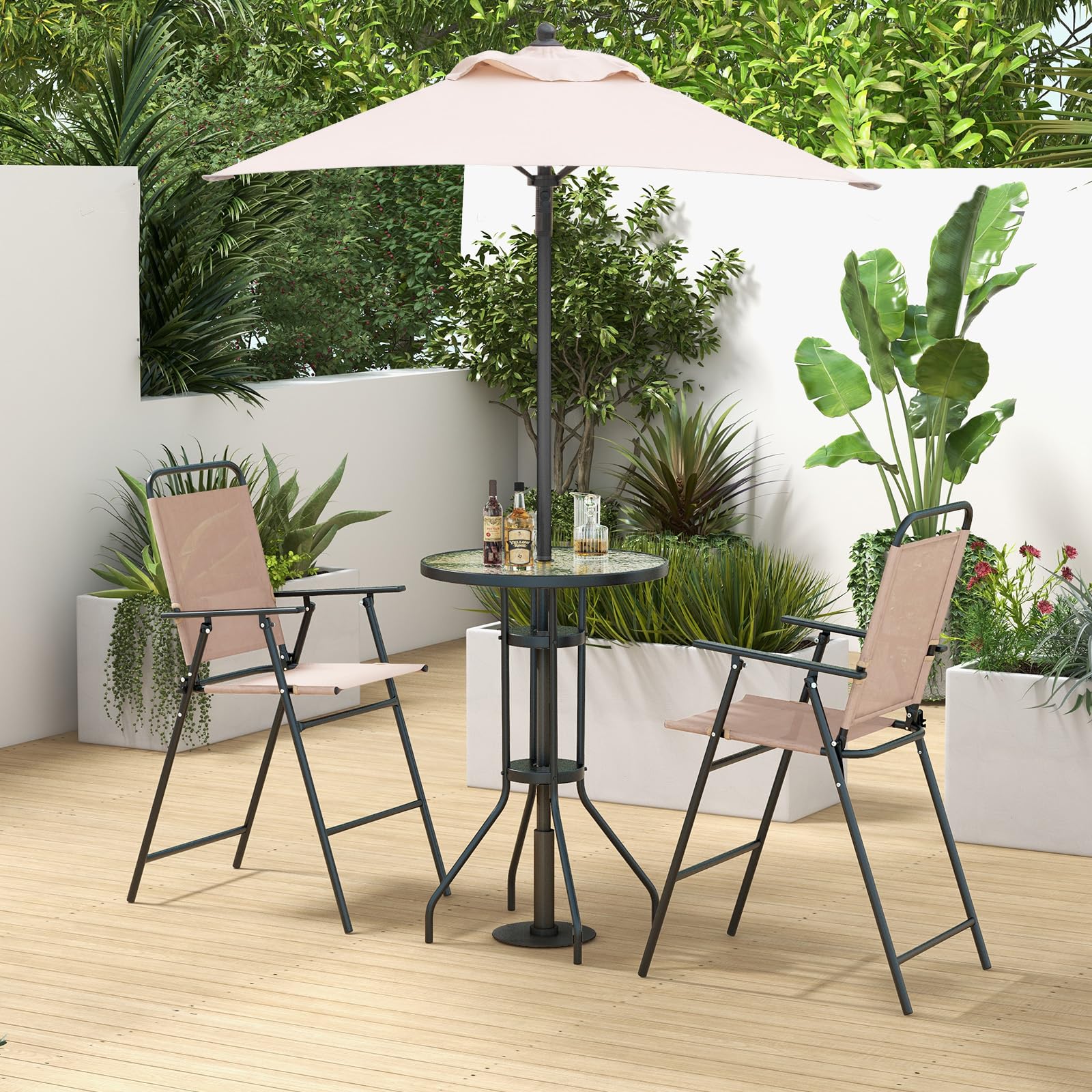 4 seat patio furniture set with umbrella Tangkula 4-Piece Outdoor Bar Set with Umbrella
