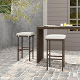 Tangkula Patio Wicker Bar Stools Set of 2/4, Patiojoy Outdoor Bar Height Chairs w/Seat Cushions & Footrest