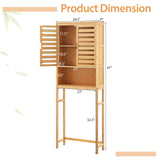 Tangkula Over The Toilet Storage Cabinet, Tall Natural Bamboo Bathroom Shelf Over Toilet with 2 Doors