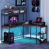 Tangkula L Shaped Desk with LED Strip with Power Outlets