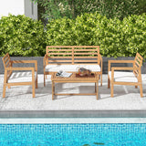 Tangkula 4 Piece Wood Patio Conversation Set, Patio Furniture Set w/Seat Cushions
