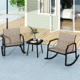 Tangkula 3 Piece Patio Rocking Bistro Set with Tempered Glass Coffee Table