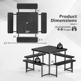 Tangkula 8 Person HDPE Outdoor Square Table and Bench Set with 4 Built-in Benches