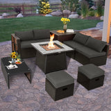 Tangkula 9 Pieces Outdoor Patio Furniture Set with 35-Inch Propane Fire Pit Table