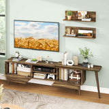 Tangkula Farmhouse TV Stand with 2 Wall Shelves