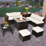 Tangkula 9 Pieces Outdoor Patio Furniture Set with 35-Inch Propane Fire Pit Table