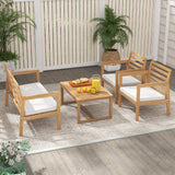 Tangkula 4 Piece Wood Patio Conversation Set, Patio Furniture Set w/Seat Cushions