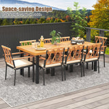 Tangkula 9 Pieces Patio Dining Set, Outdoor Acacia Wood Table and Chairs with Soft Cushions and 1.9” Umbrella Hole