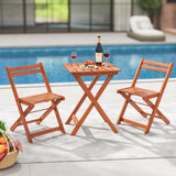 Tangkula 3 Pieces Solid Wood Patio Bistro Set with 2 Folding Chairs