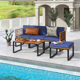 Tangkula 5 Pieces Patio Conversation Set, Acacia Wood Chair Set with Ottoman & Coffee Table