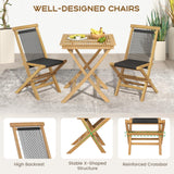 Tangkula 3-Piece Patio Bistro Set, Teak Wood Square Coffee Table & Folding Chairs Set of 2