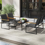 Tangkula Outdoor Metal Conversation Set with Padded Fabric Seat & Wood-Plastic Armrests