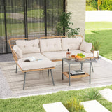 Tangkula 3 Pieces Corner Patio Furniture Set, PE Rattan L-Shaped Cushioned Sofa Set with Small Coffee Table