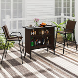 Tangkula 3 Piece Outdoor Bar Set Patio Bar Height Table & Armchairs with Footrest