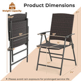 Tangkula Outdoor Folding Chairs Set of 2/4 Patio PE Wicker Dining Chairs
