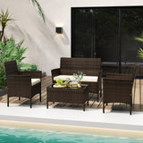 Tangkula 4/8 Piece Patio Rattan Conversation Set, Outdoor Wicker Furniture Set with Chair, Loveseat & Tempered Glass Table