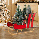 Tangkula Metal Christmas Santa Sleigh Basket, Xmas Festival Holiday Decorative Santa’s Sleigh with 2-Tier Storage Shelf