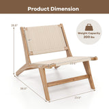 Tangkula Teak Wooden Chair, Mid Century Modern Accent Chair with Braided Rope Seat & Backrest