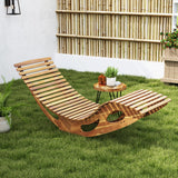 Tangkula Outdoor Chaise Lounge Chair, Acacia Wood Rocking Sun Lounger with Slatted Backrest and Seat