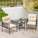 Tangkula 3 Pieces Patio Bistro Set, PE Rattan Furniture Set with Tempered Glass Table