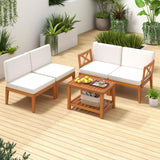 Tangkula 5/10 Pieces Acacia Wood Patio Furniture Set, Outdoor Sectional Conversation Set with Cushions