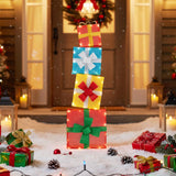 Tangkula Lighted Gift Boxes Christmas Decoration 2D Set of 4 Pre-Lit Stacked Xmas Gift Boxes