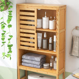 Tangkula Over The Toilet Storage Cabinet, Tall Natural Bamboo Bathroom Shelf Over Toilet with 2 Doors