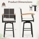 Tangkula Outdoor 360° Swivel Bar Stool with Cushion & Acacia Wood Armrests